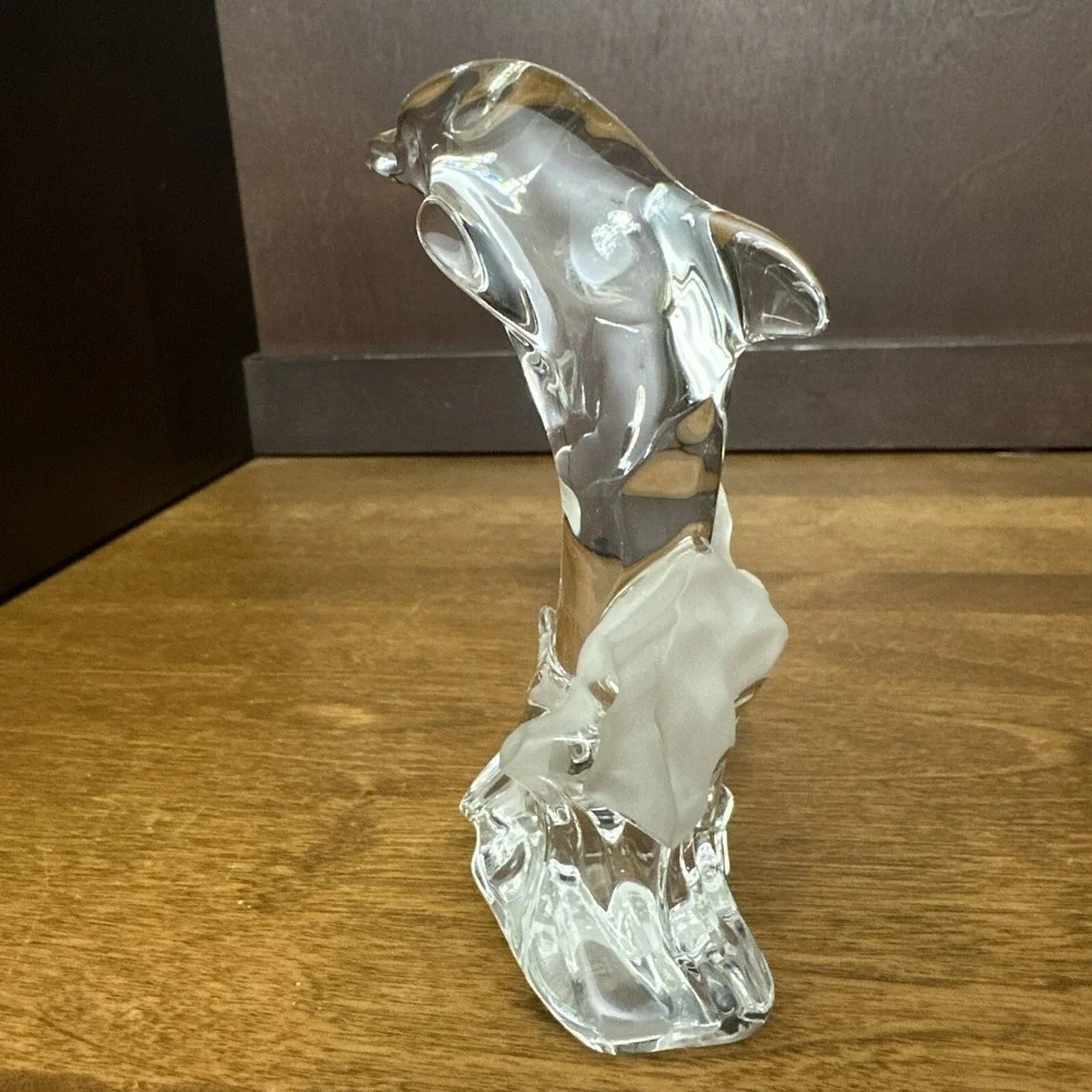 Lenox 1993 Lead Crystal Dolphin Jumping Out of Frosted Ocean Waves Figurine 5